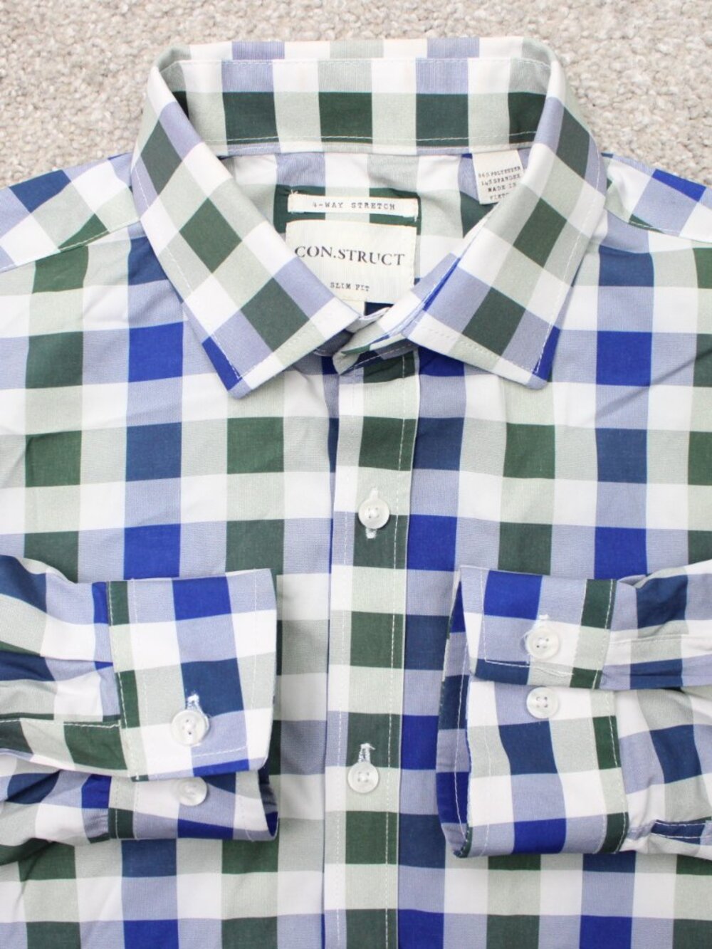 Construct‎ Shirt Mens Large Green/Blue Slim Fit 4 Way Stretch Long Sleeve Button